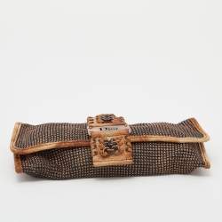 Pre Owned Dior Metallic Bronze Metal Mesh and Lizard Clutch