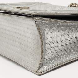 Dior Metallic Silver Micro Cannage Patent Leather Medium Diorama Shoulder Bag