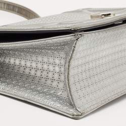 Dior Metallic Silver Micro Cannage Patent Leather Medium Diorama Shoulder Bag