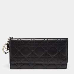 Pre Owned Dior Black Cannage Leather Lady Dior Continental Wallet 