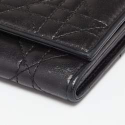 Pre Owned Dior Black Cannage Leather Lady Dior Continental Wallet 