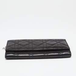 Pre Owned Dior Black Cannage Leather Lady Dior Continental Wallet 