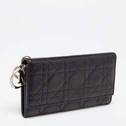 Pre Owned Dior Black Cannage Leather Lady Dior Continental Wallet 