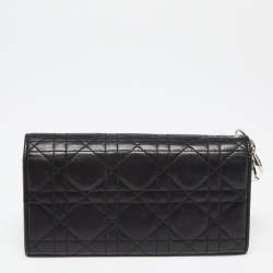 Pre Owned Dior Black Cannage Leather Lady Dior Continental Wallet 