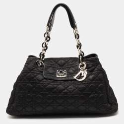 Pre Owned Dior Black Cannage Nylon Charming Lock Satchel