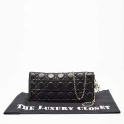 Pre Owned Dior Black Cannage Quilted Leather Lady Dior Chain Clutch