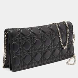 Pre Owned Dior Black Cannage Quilted Leather Lady Dior Chain Clutch