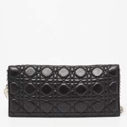 Pre Owned Dior Black Cannage Quilted Leather Lady Dior Chain Clutch