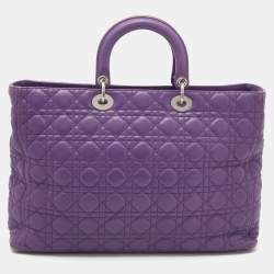 Pre Owned Dior Purple Cannage Leather Large Soft Lady Dior Tote