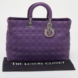 Pre Owned Dior Purple Cannage Leather Large Soft Lady Dior Tote