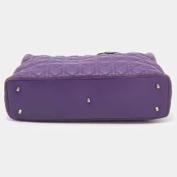 Pre Owned Dior Purple Cannage Leather Large Soft Lady Dior Tote