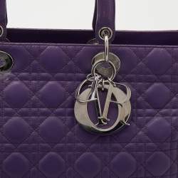 Pre Owned Dior Purple Cannage Leather Large Soft Lady Dior Tote
