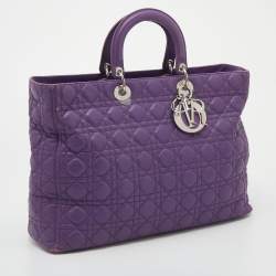 Pre Owned Dior Purple Cannage Leather Large Soft Lady Dior Tote