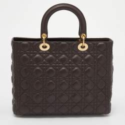Pre Owned Dior Dark Brown Cannage Leather Large Lady Dior Tote