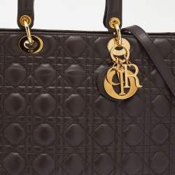 Pre Owned Dior Dark Brown Cannage Leather Large Lady Dior Tote