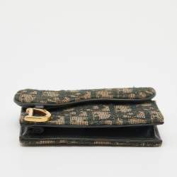 Pre Owned Dior Green/Beige Oblique Canvas Saddle Wallet