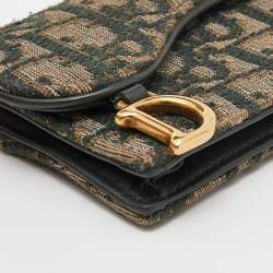 Pre Owned Dior Green/Beige Oblique Canvas Saddle Wallet