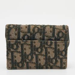 Pre Owned Dior Green/Beige Oblique Canvas Saddle Wallet