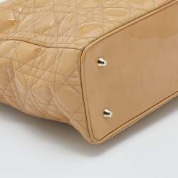 Pre Owned Dior Beige Cannage Patent Leather Extra Large Lady Dior Tote