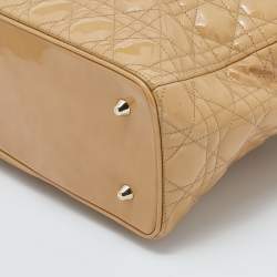 Pre Owned Dior Beige Cannage Patent Leather Extra Large Lady Dior Tote