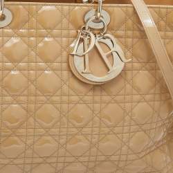 Pre Owned Dior Beige Cannage Patent Leather Extra Large Lady Dior Tote