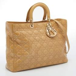Pre Owned Dior Beige Cannage Patent Leather Extra Large Lady Dior Tote