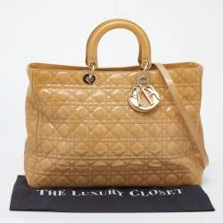 Pre Owned Dior Beige Cannage Patent Leather Extra Large Lady Dior Tote