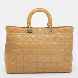 Pre Owned Dior Beige Cannage Patent Leather Extra Large Lady Dior Tote