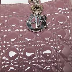 Pre Owned Dior Mauve Cannage Patent Leather Large Lady Dior Tote