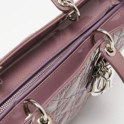 Pre Owned Dior Mauve Cannage Patent Leather Large Lady Dior Tote