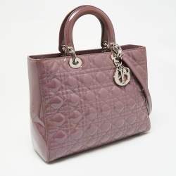 Pre Owned Dior Mauve Cannage Patent Leather Large Lady Dior Tote
