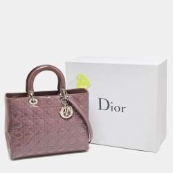 Pre Owned Dior Mauve Cannage Patent Leather Large Lady Dior Tote