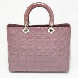 Pre Owned Dior Mauve Cannage Patent Leather Large Lady Dior Tote