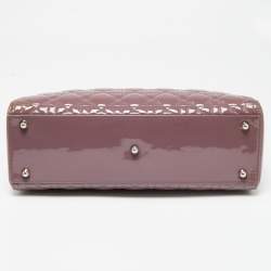 Pre Owned Dior Mauve Cannage Patent Leather Large Lady Dior Tote