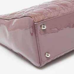 Pre Owned Dior Mauve Cannage Patent Leather Large Lady Dior Tote