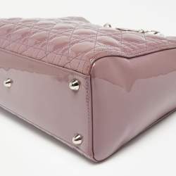 Pre Owned Dior Mauve Cannage Patent Leather Large Lady Dior Tote