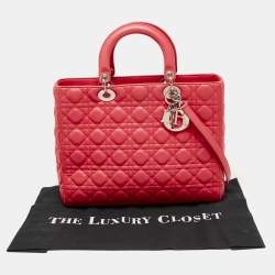 Pre Owned Dior Coral Pink Cannage Leather Large Lady Dior Tote