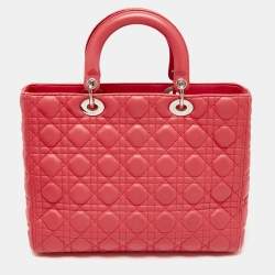 Pre Owned Dior Coral Pink Cannage Leather Large Lady Dior Tote
