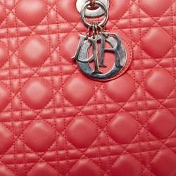Pre Owned Dior Coral Pink Cannage Leather Large Lady Dior Tote