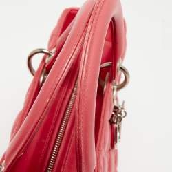 Pre Owned Dior Coral Pink Cannage Leather Large Lady Dior Tote
