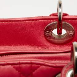 Pre Owned Dior Coral Pink Cannage Leather Large Lady Dior Tote