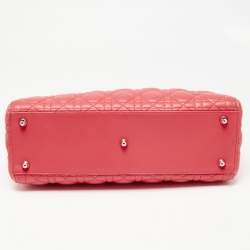 Pre Owned Dior Coral Pink Cannage Leather Large Lady Dior Tote
