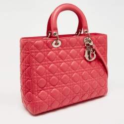 Pre Owned Dior Coral Pink Cannage Leather Large Lady Dior Tote