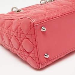 Pre Owned Dior Coral Pink Cannage Leather Large Lady Dior Tote