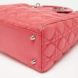 Pre Owned Dior Coral Pink Cannage Leather Large Lady Dior Tote