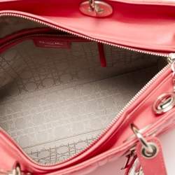 Pre Owned Dior Coral Pink Cannage Leather Large Lady Dior Tote