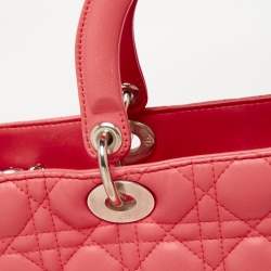 Pre Owned Dior Coral Pink Cannage Leather Large Lady Dior Tote