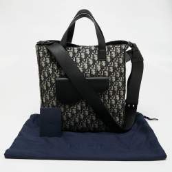 Pre Owned Dior Black Oblique Canvas and Leather Saddle Tote 