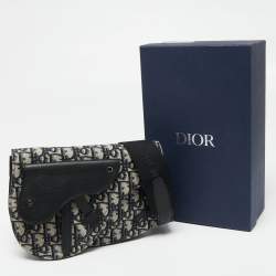 Dior Navy Blue/Black Oblique Canvas and Leather Saddle Pouch Bag