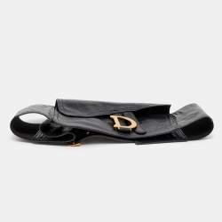Pre Owned Dior Black Crinkled Leather Saddle Waist Belt Bag